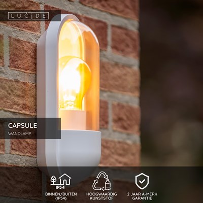 Lucide CAPSULE - Wandlamp Binnen/Buiten - 1xE27 - IP54 - Wit